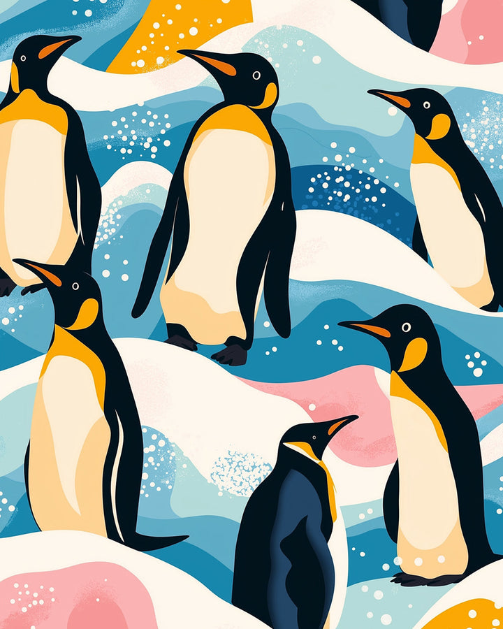 Cartoon Pinguïn op Besneeuwde Berg Diamond Painting