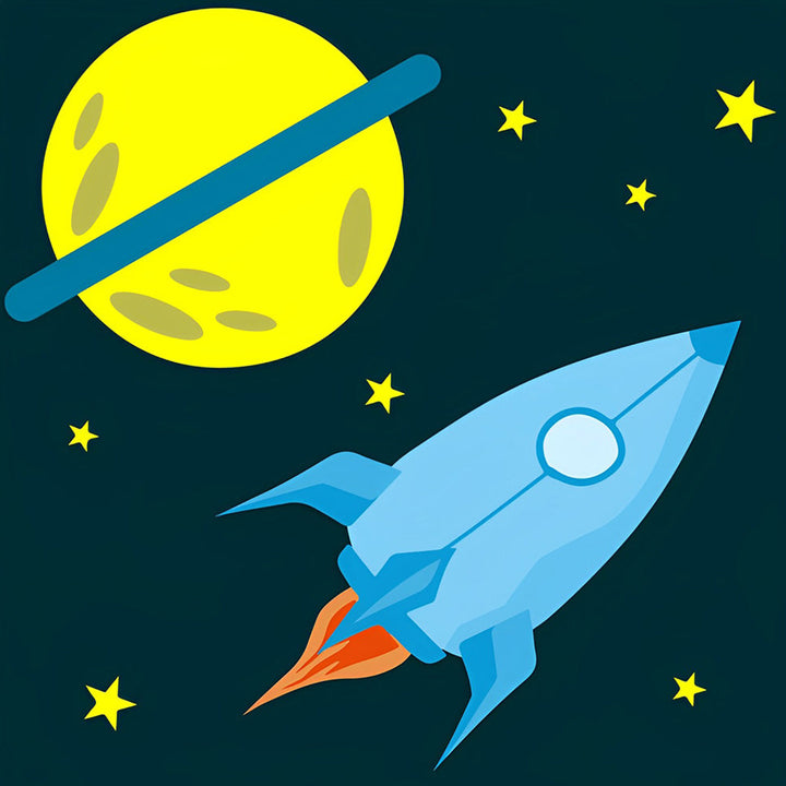 Cartoon Planeet en Raket Diamond Painting