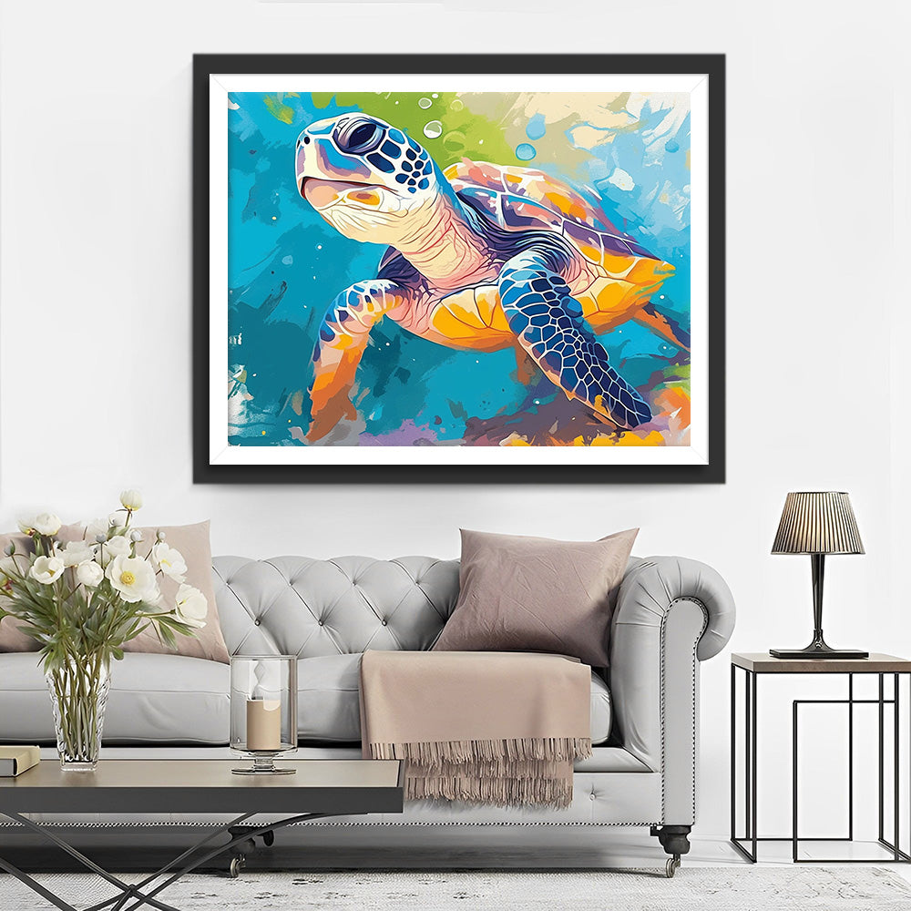 Cartoon Schildpad onder de Zee Diamond Painting