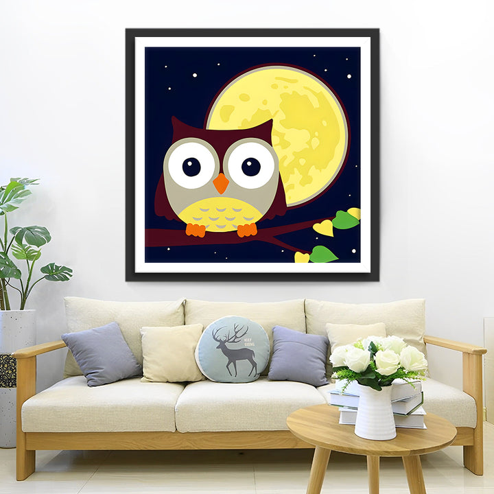 Cartoon Uil en Maan Diamond Painting