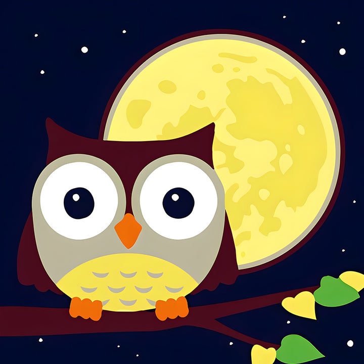 Cartoon Uil en Maan Diamond Painting