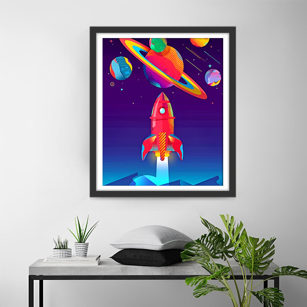 Cartoonraket en Ruimteschip Diamond Painting