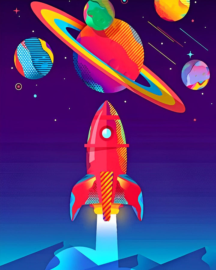 Cartoonraket en Ruimteschip Diamond Painting