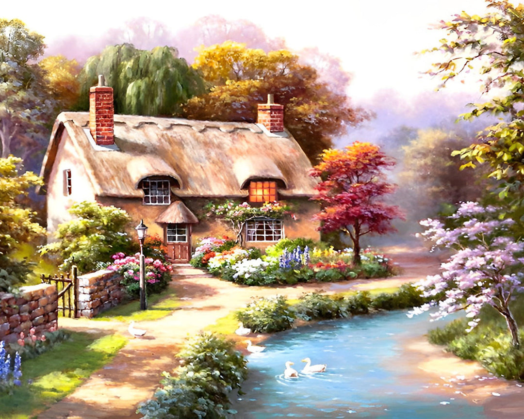 Chalet bij de Rivier Diamond Painting