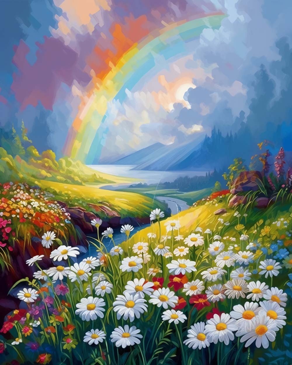 Chrysanten en Regenboog Diamond Painting