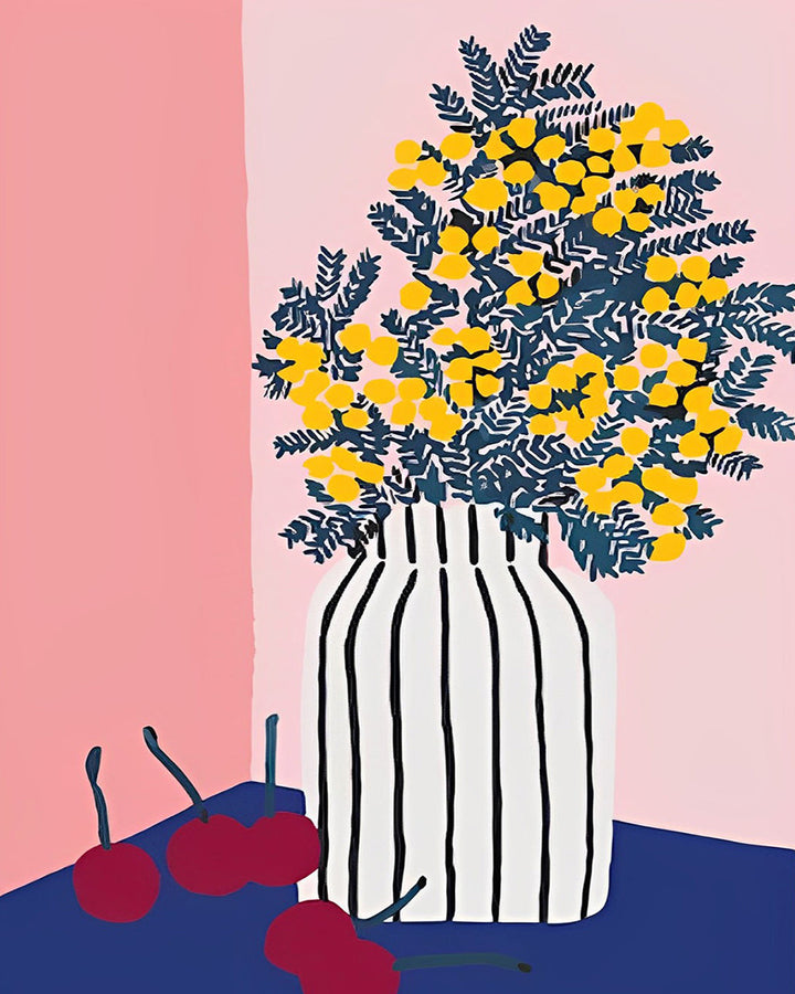 Citroenboom in Vaas en Rode Kersen Diamond Painting