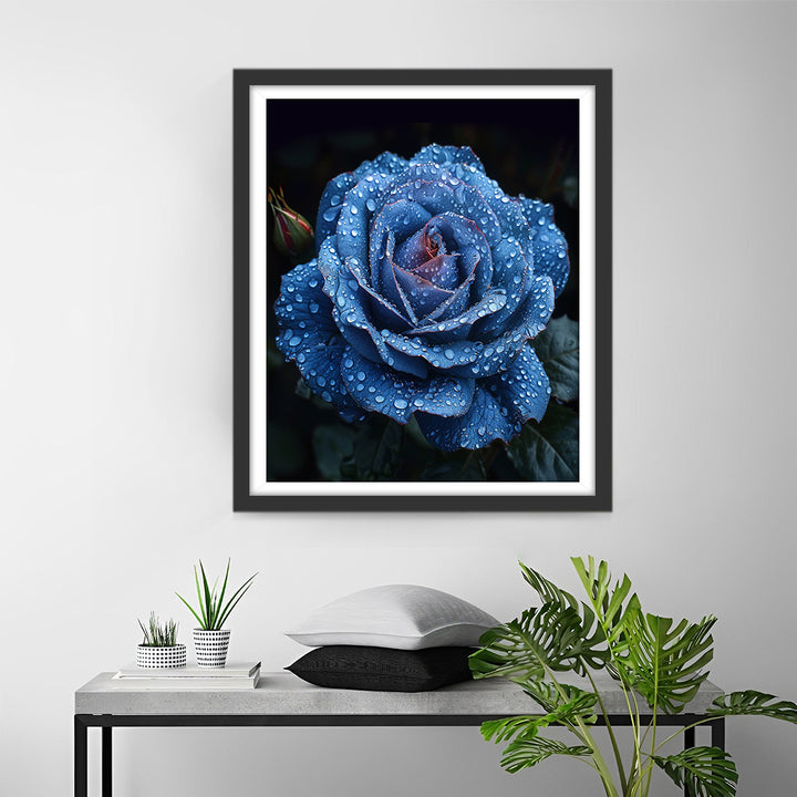 Dauw op de Blauwe Roos Diamond Painting