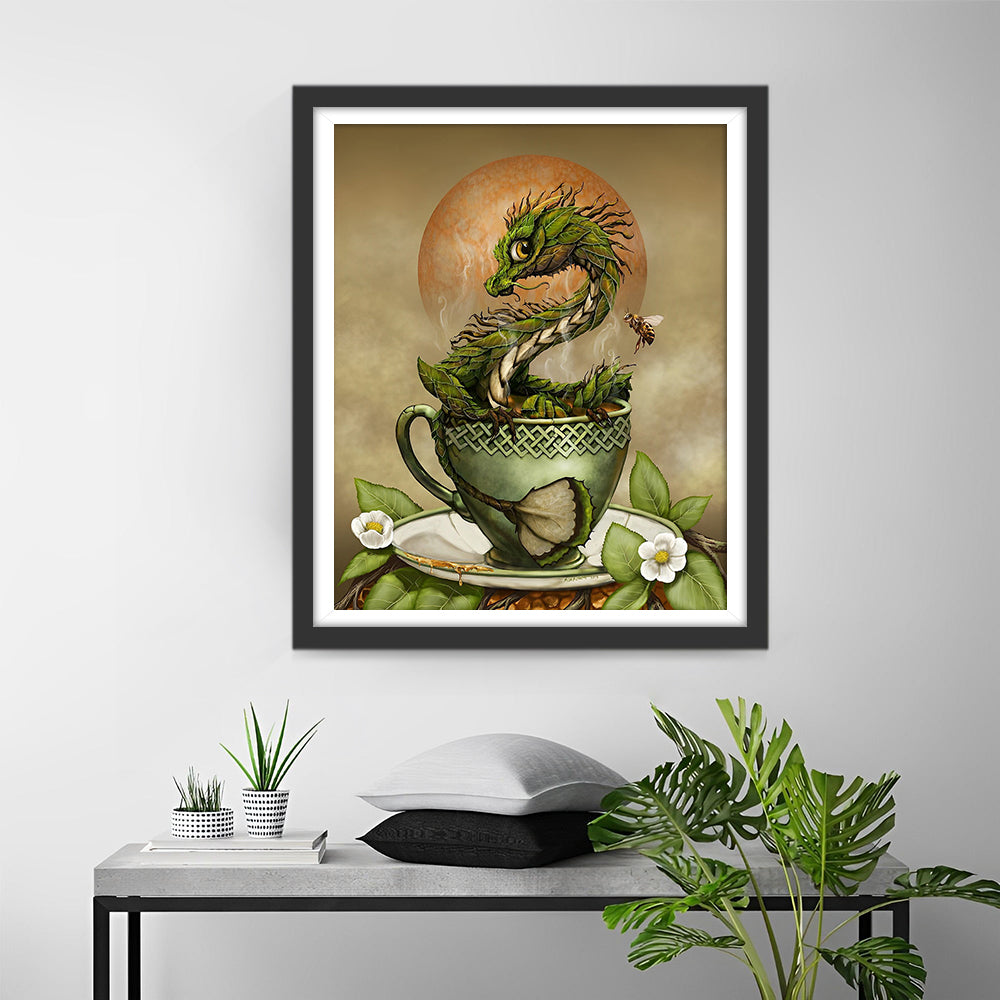 De Kleine Groene Draak in het Theekopje Diamond Painting