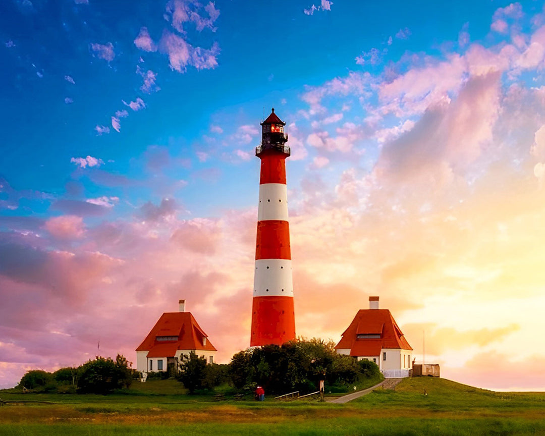 De Witte en Rode Vuurtoren Diamond Painting