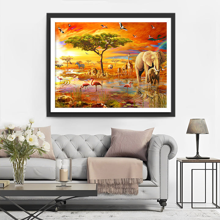 Dieren op de Afrikaanse Savanne bij Dusk Diamond Painting