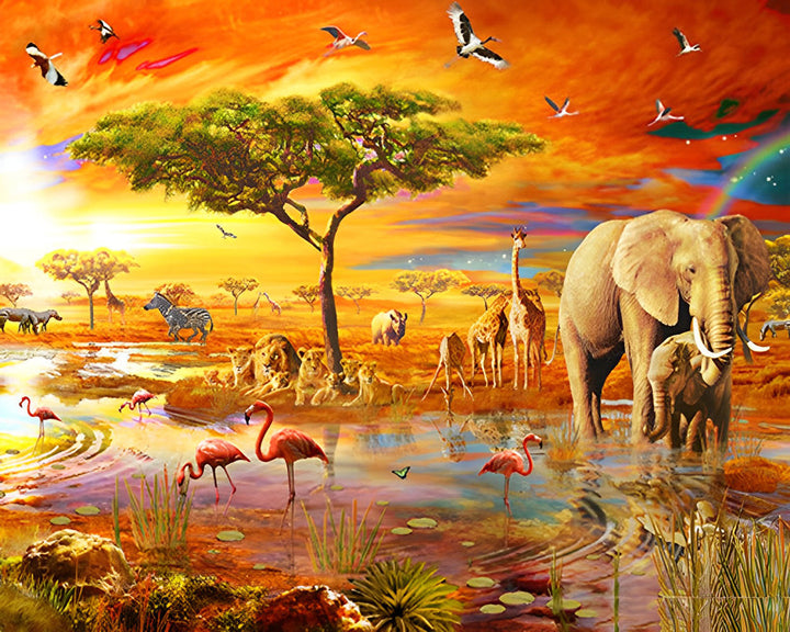 Dieren op de Afrikaanse Savanne bij Dusk Diamond Painting