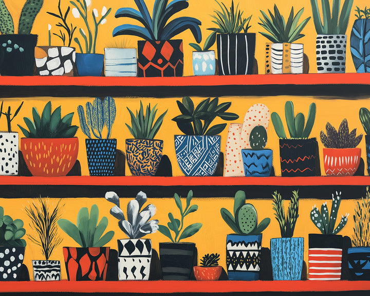 Diverse Groene Planten op de Plank Diamond Painting