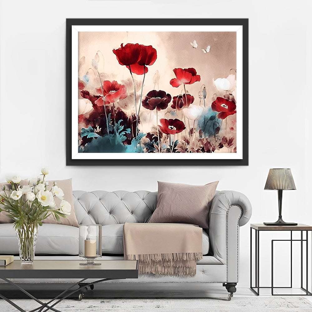 Donkerrode Klaprozen Diamond Painting