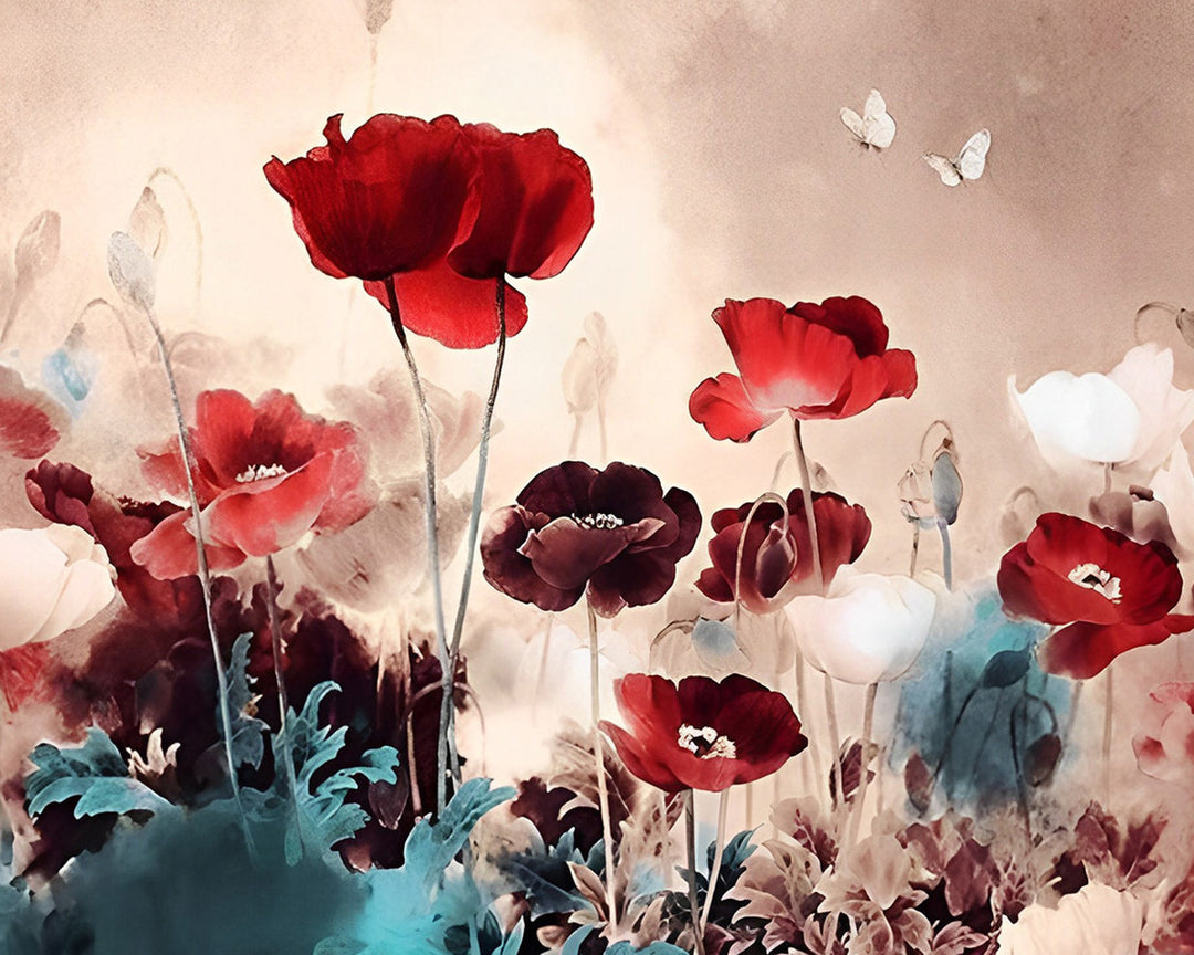 Donkerrode Klaprozen Diamond Painting