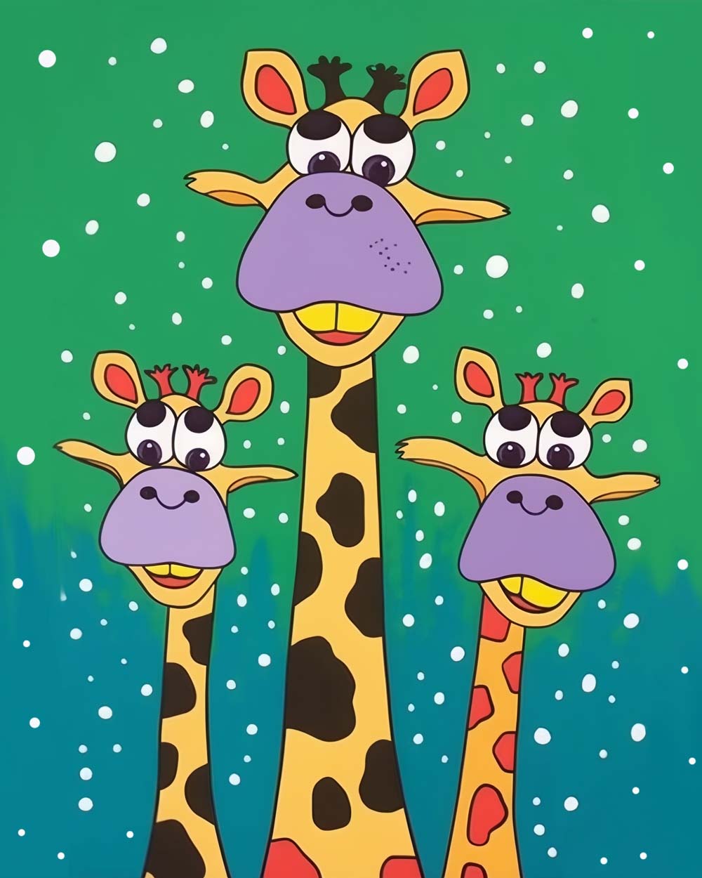 Drie Cartoon Giraffen in de Sneeuw Diamond Painting