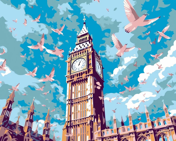 Duiven en Big Ben Diamond Painting