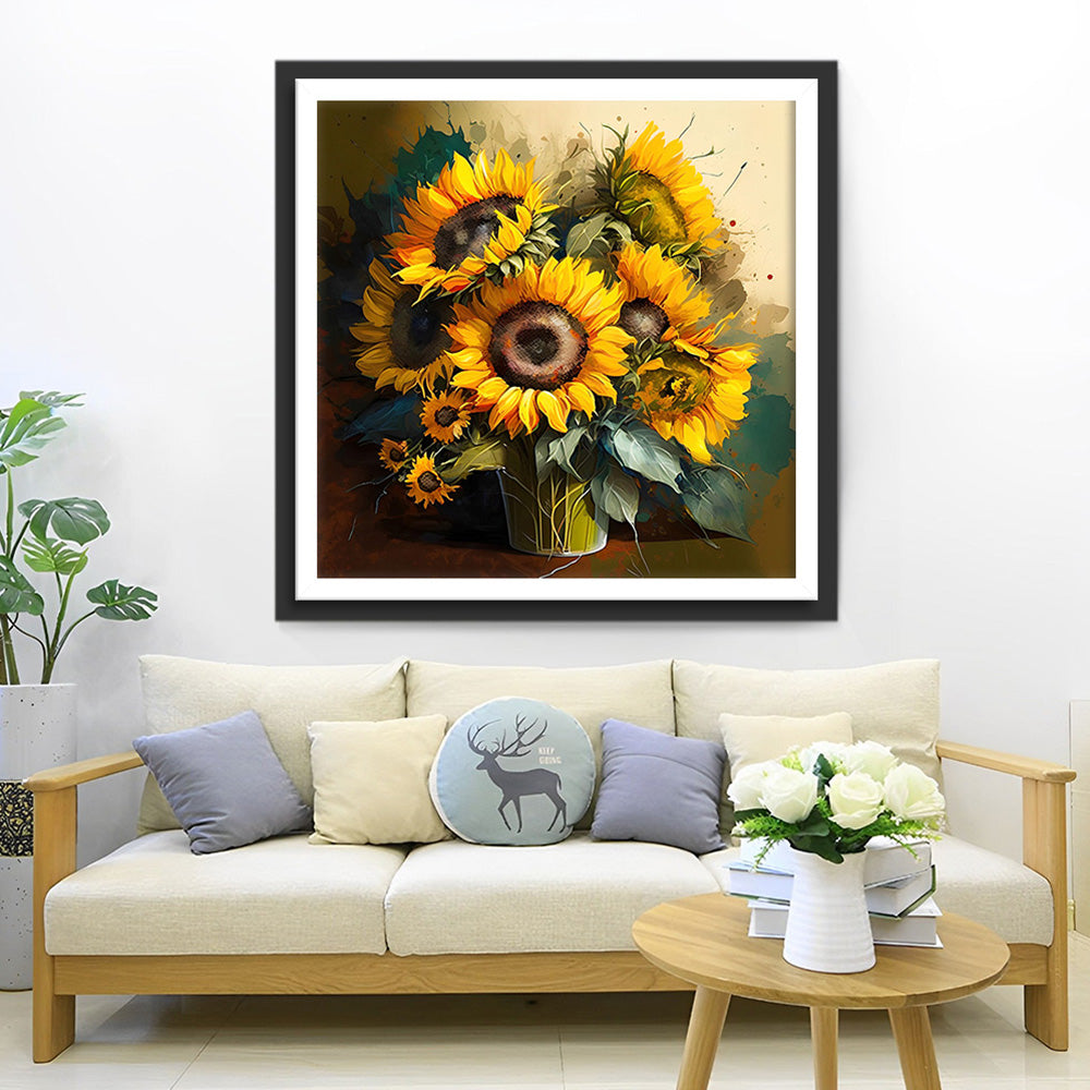 Een Bosje Levendige Zonnebloemen Diamond Painting