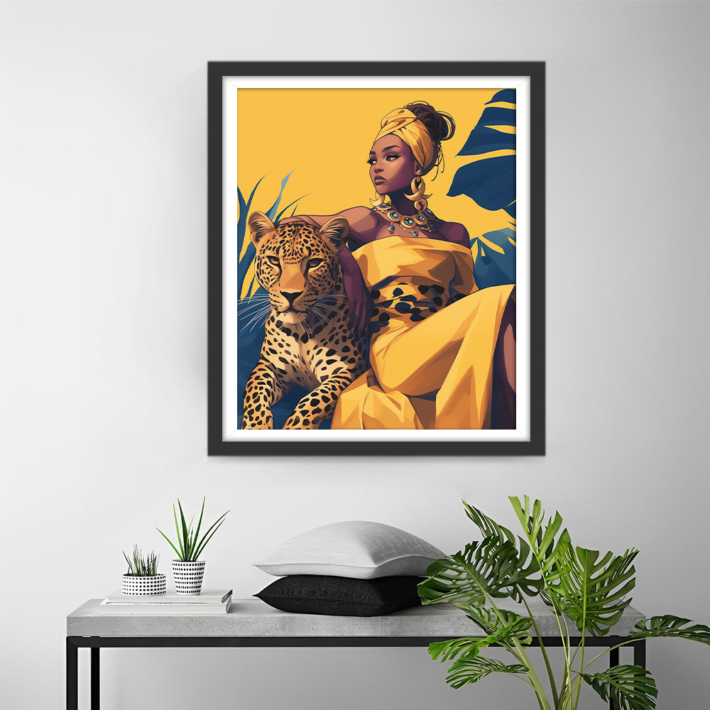Een Coole Vrouw en Een Luipaard Diamond Painting