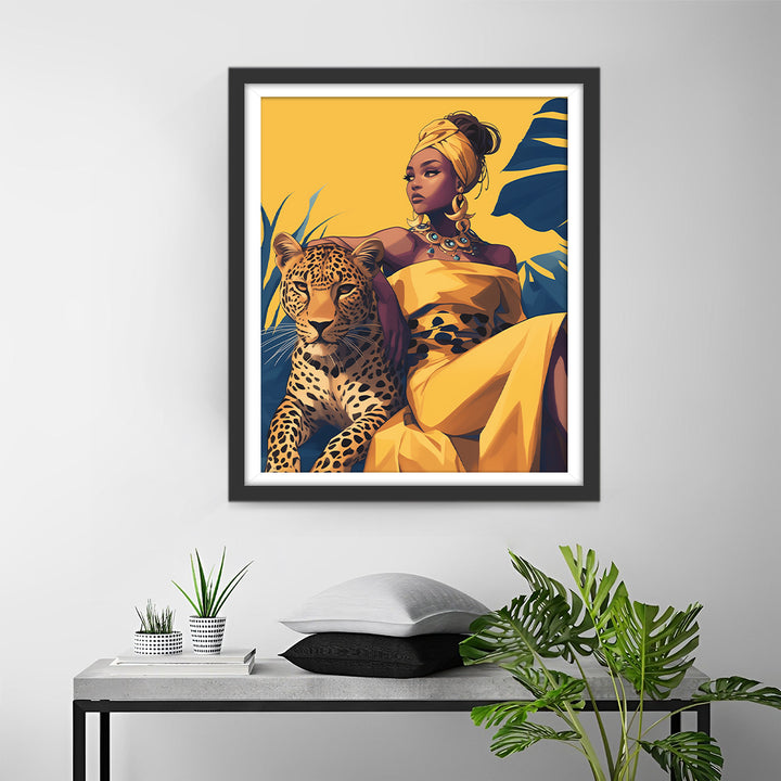 Een Coole Vrouw en Een Luipaard Diamond Painting