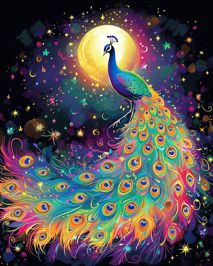 Een Gouden Bal en Kleurrijke Pauwen Diamond Painting