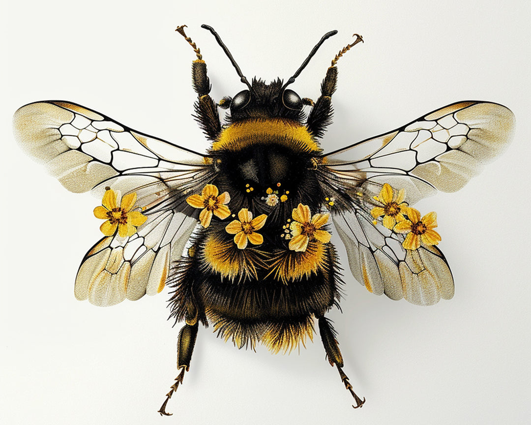Een Grote Bij met Gele Bloemen op zijn Rug Diamond Painting