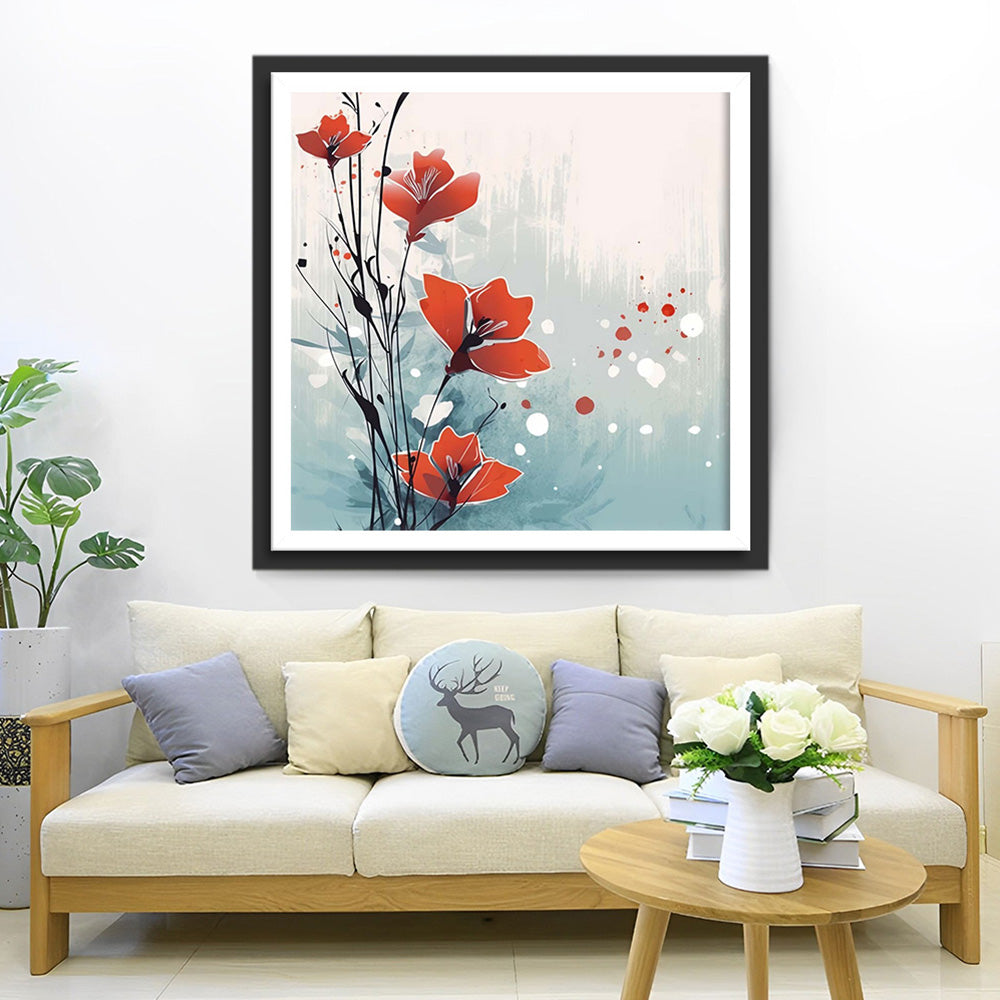 Een Paar Kleine Rode Bloemen Diamond Painting