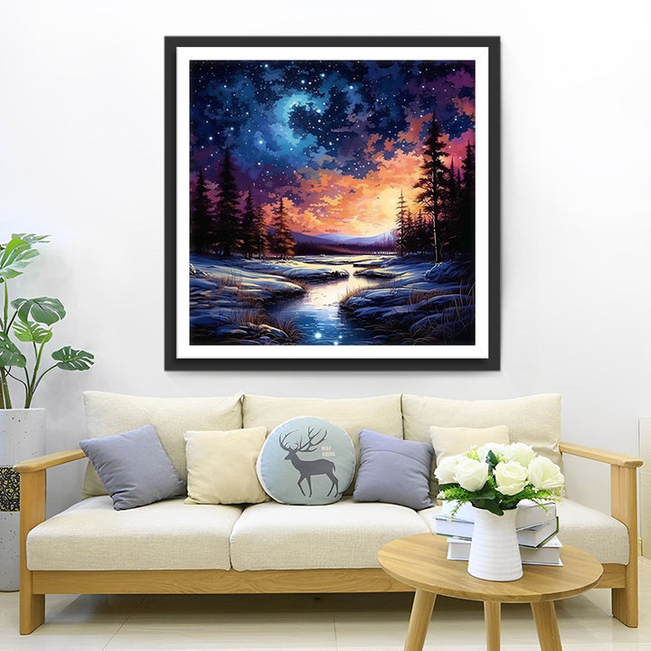 Een Rivier onder een Rustige Sterrenhemel Diamond Painting
