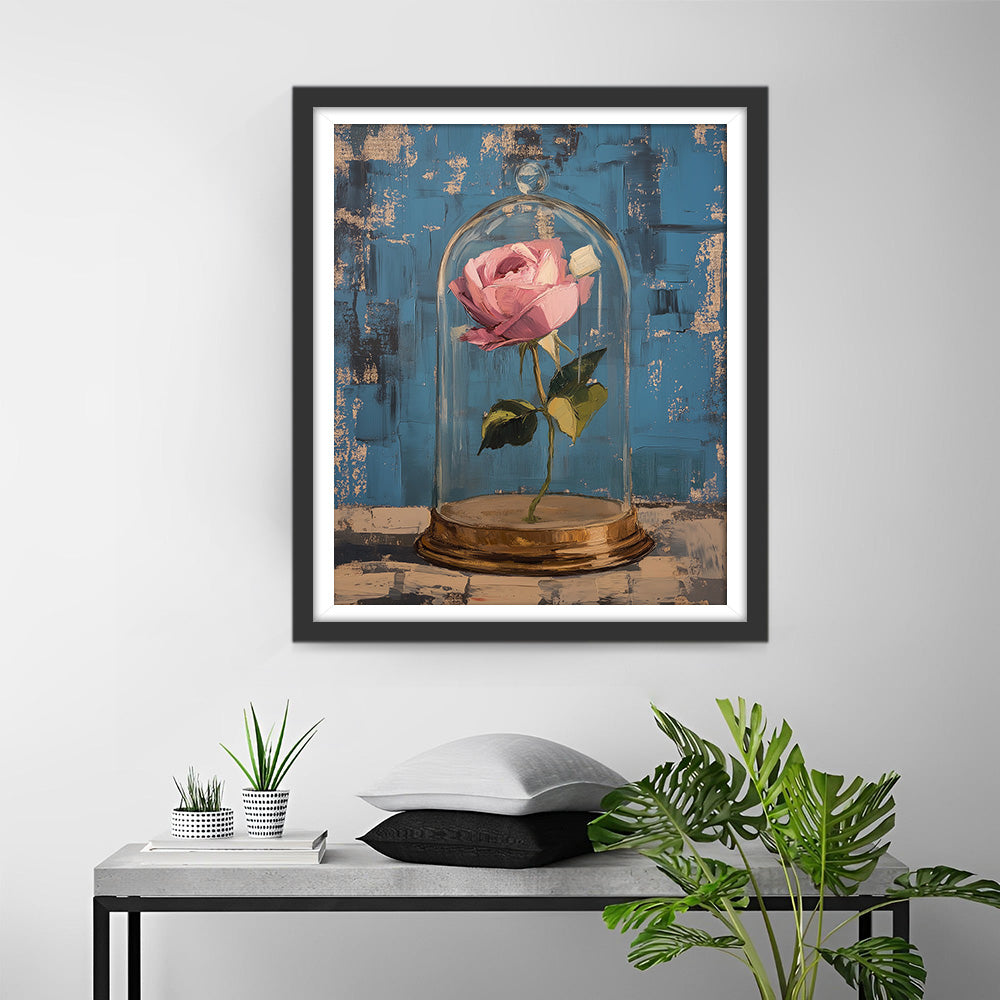 Een Roze Roos in Glas Diamond Painting