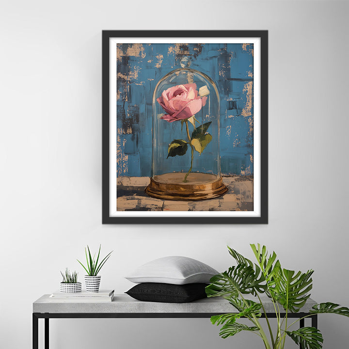 Een Roze Roos in Glas Diamond Painting