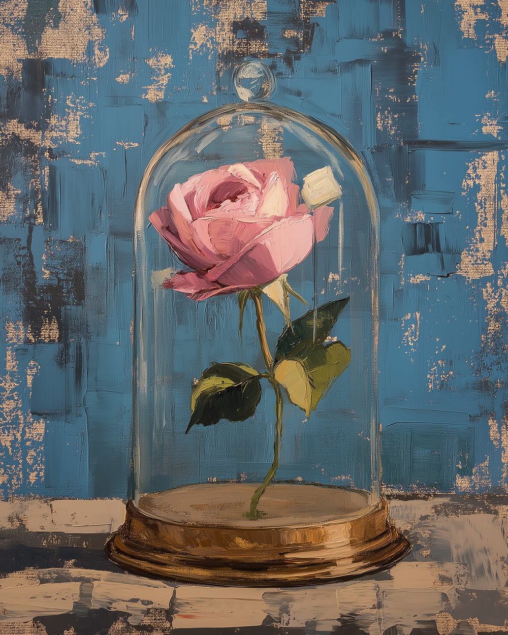 Een Roze Roos in Glas Diamond Painting