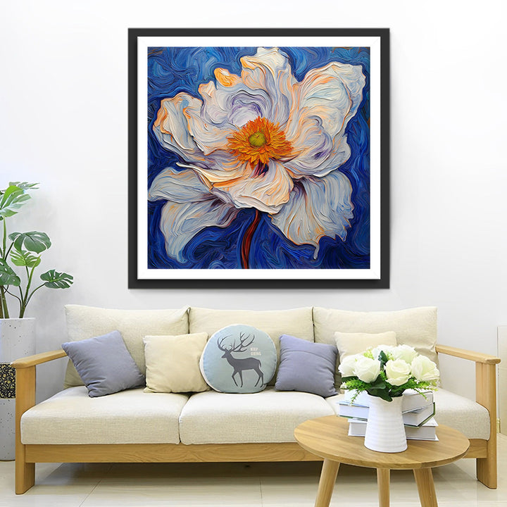 Een Witte Bloem met Oranje Meeldraden Diamond Painting