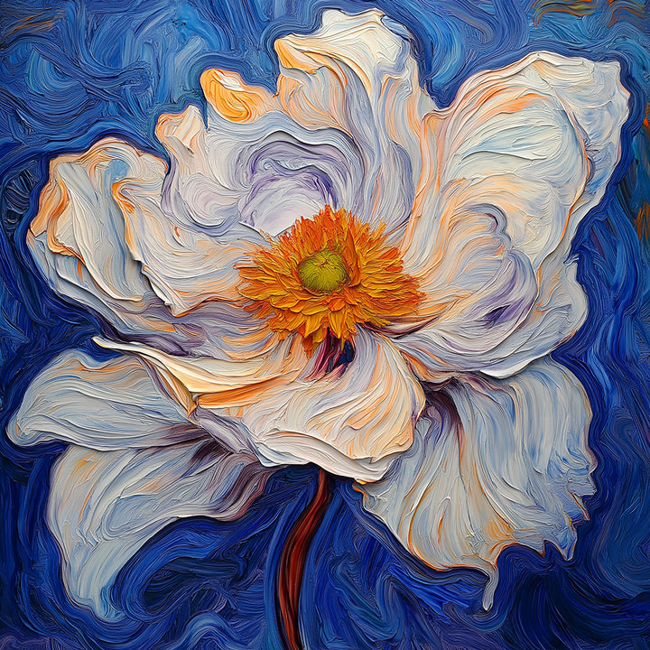 Een Witte Bloem met Oranje Meeldraden Diamond Painting