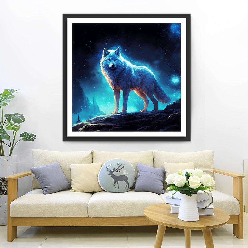 Een Wolf met Zwak Groene Gloed Diamond Painting