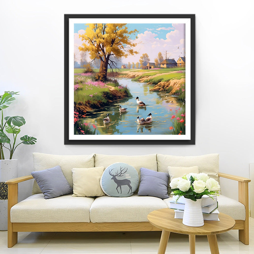 Eenden in de Landelijke Rivier Diamond Painting