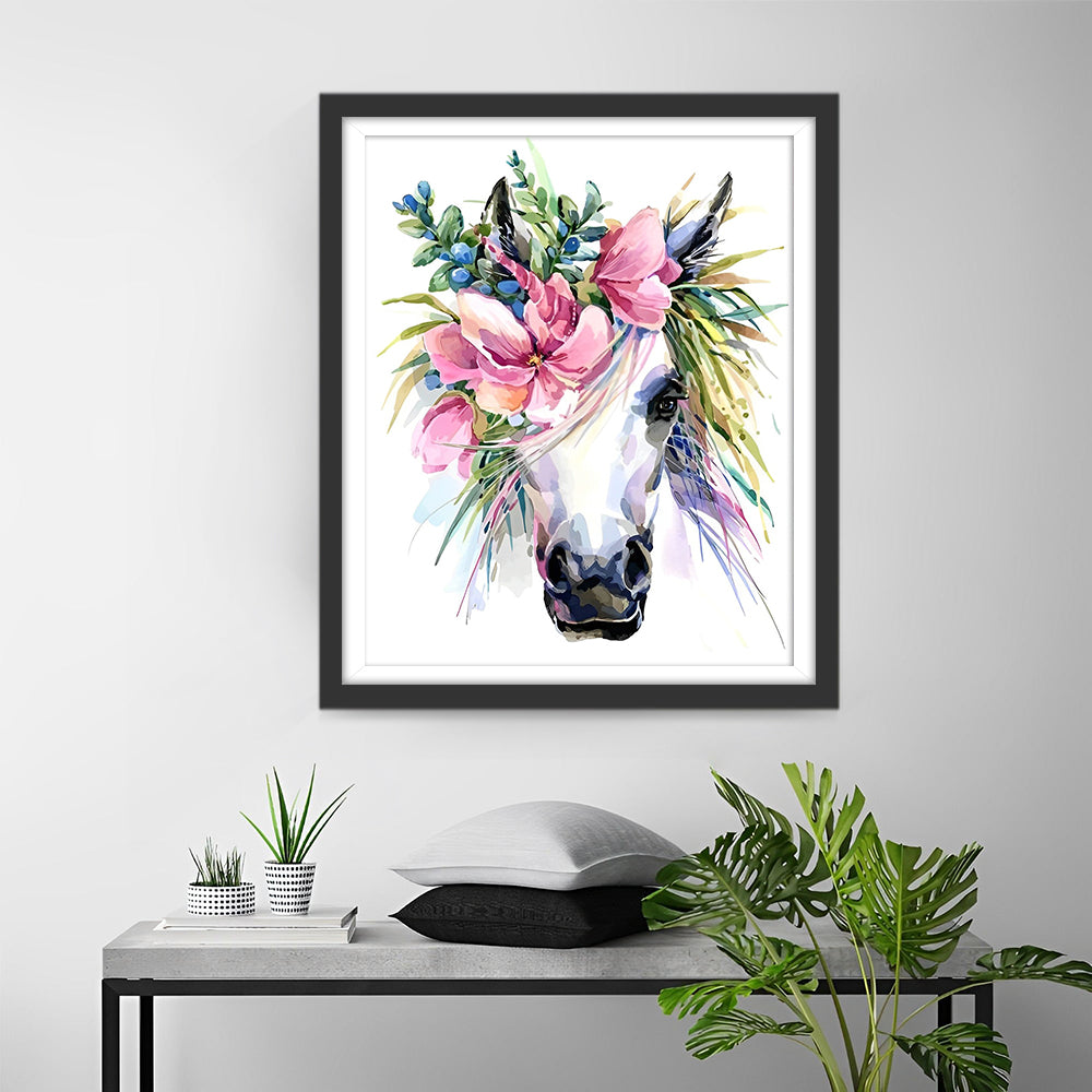Eenhoorn met Roze Bloemen Diamond Painting