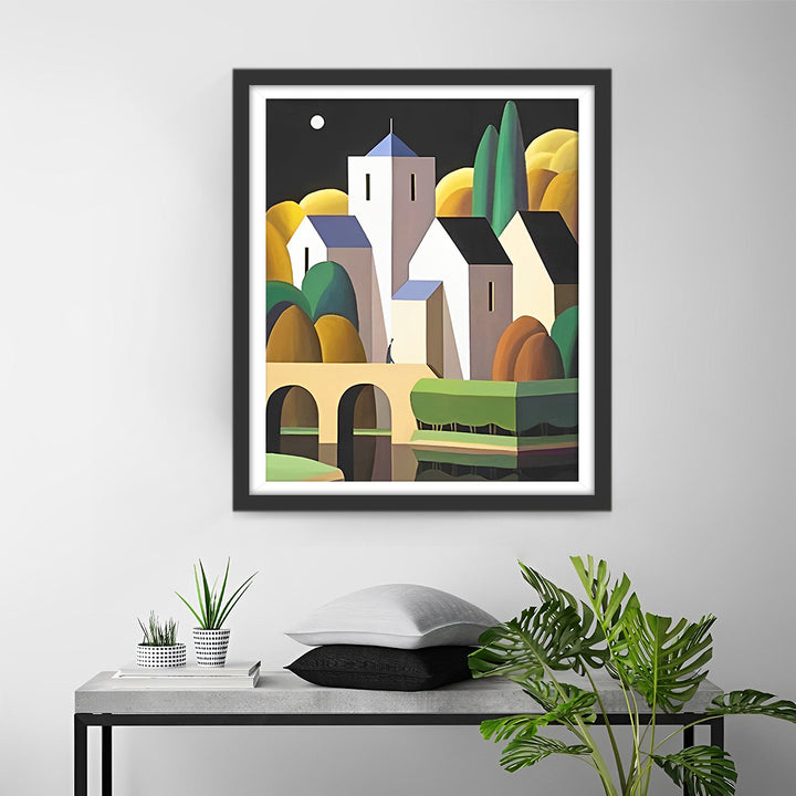 Eenvoudige Gebouwen en Bomen Diamond Painting
