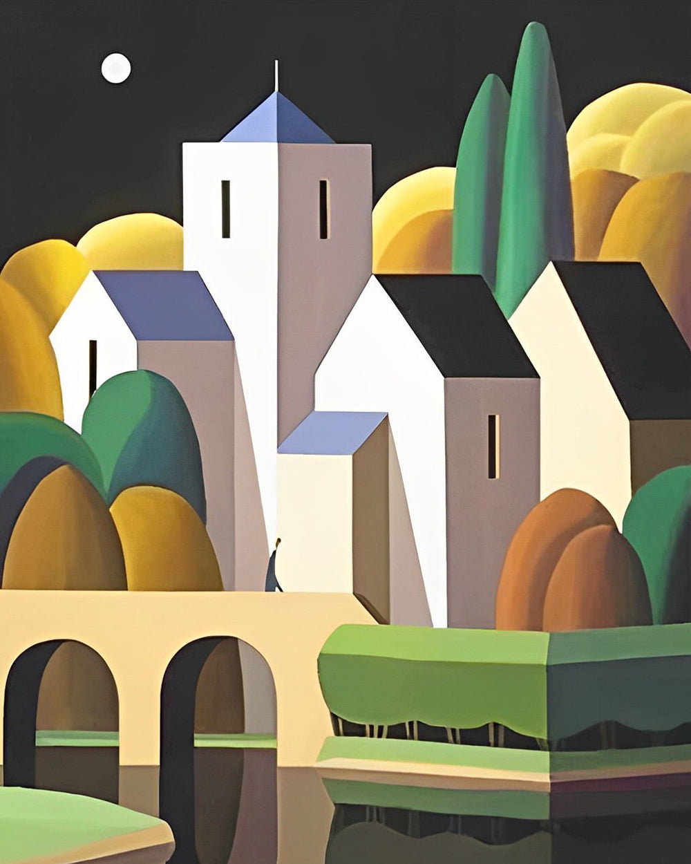 Eenvoudige Gebouwen en Bomen Diamond Painting