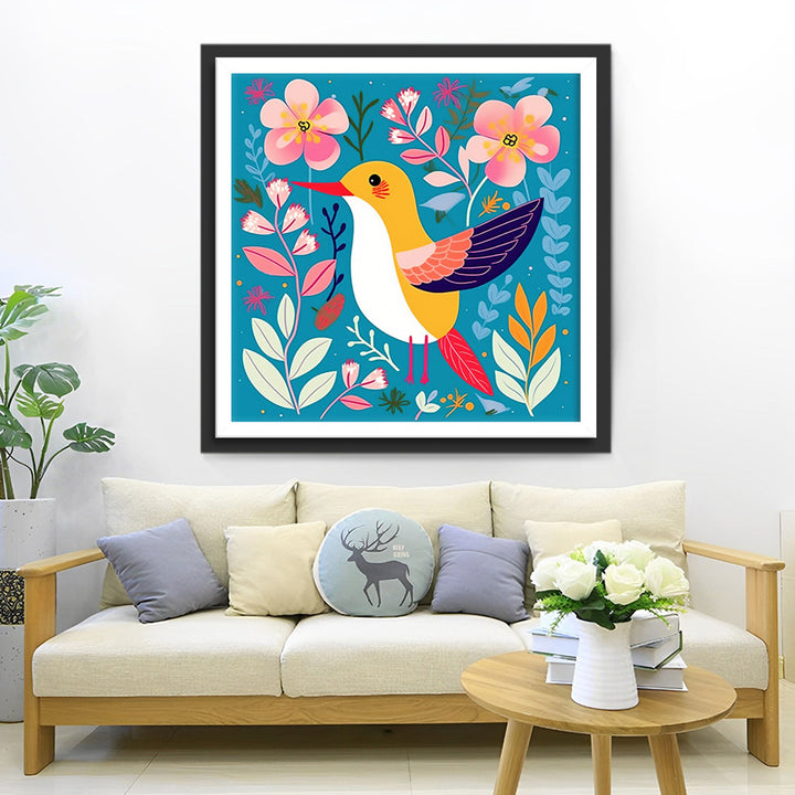 Eenvoudige Vogel en Bloemen Diamond Painting