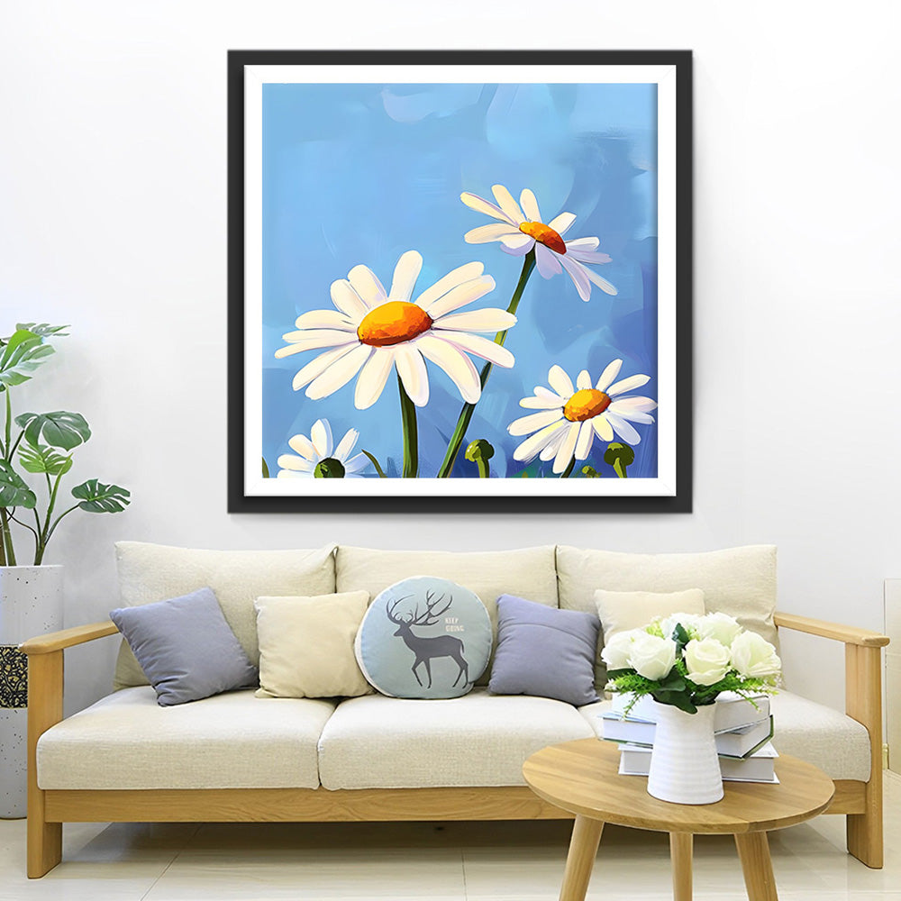 Eenvoudige Witte Madeliefjes Diamond Painting