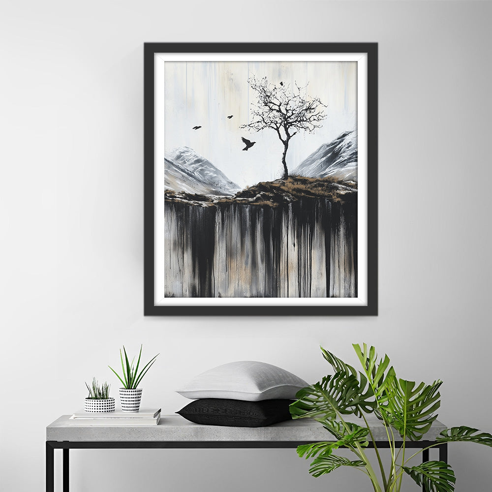 Eenzame Boom en Kraaien op de Klif Diamond Painting