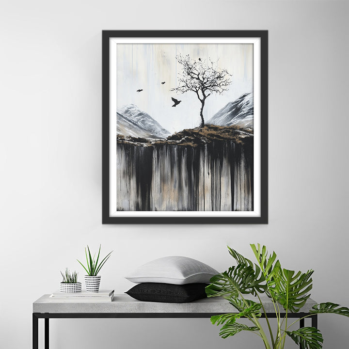 Eenzame Boom en Kraaien op de Klif Diamond Painting