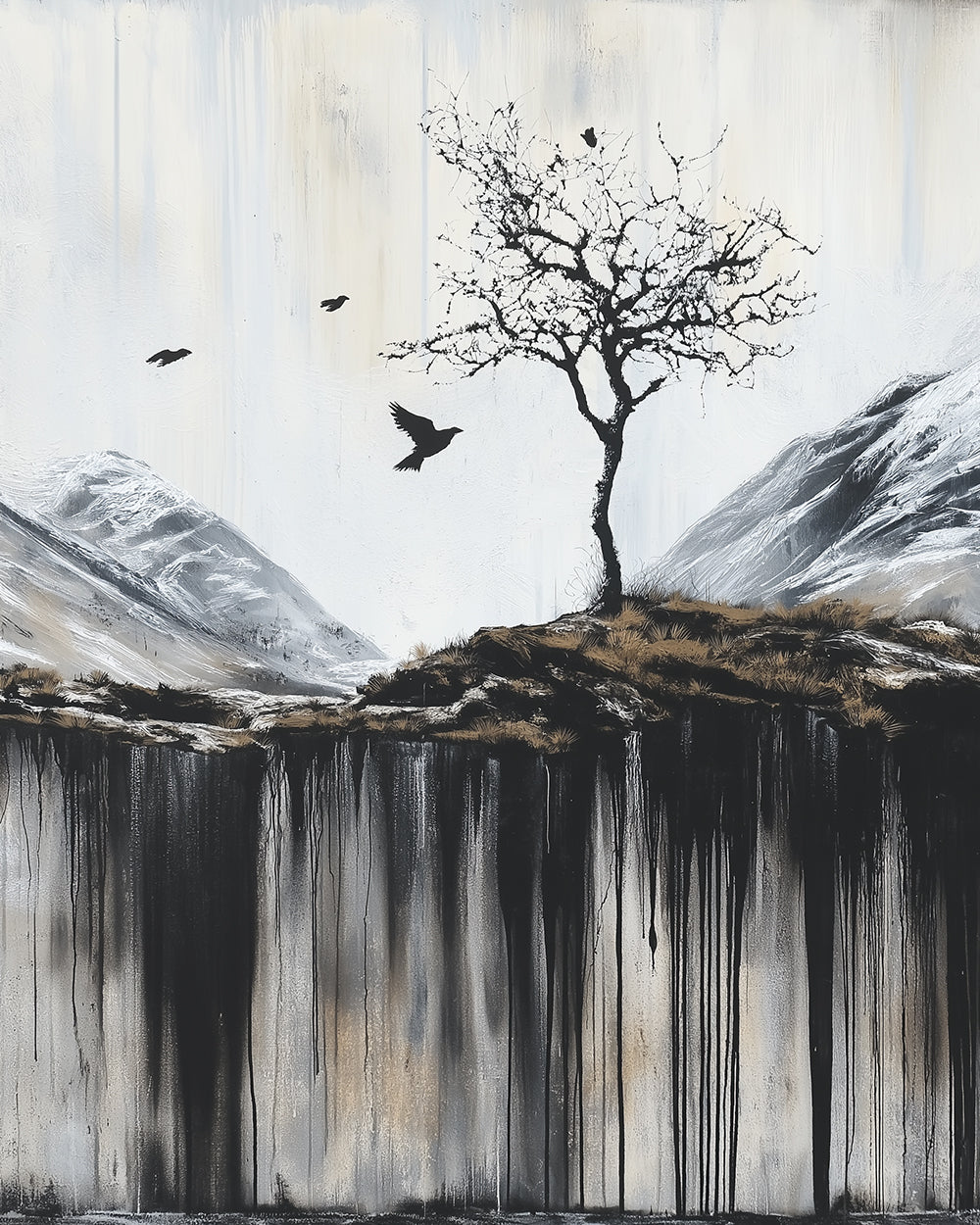 Eenzame Boom en Kraaien op de Klif Diamond Painting