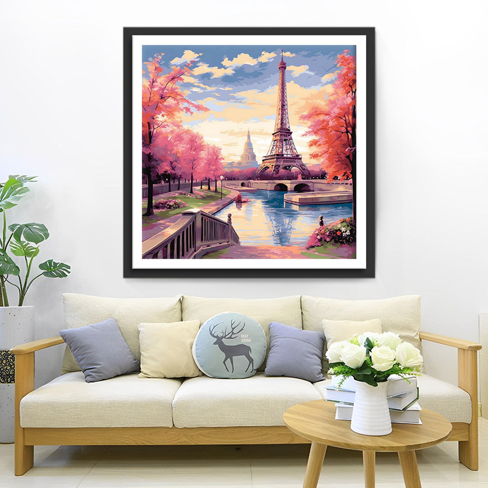 Eiffeltoren en Rode Bomen Diamond Painting