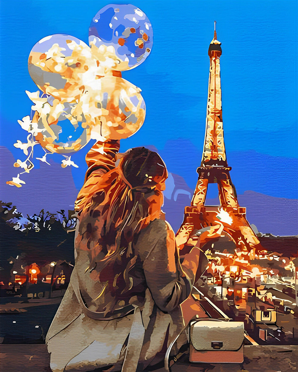 Eiffeltoren en Vrouw met Ballonnen Diamond Painting