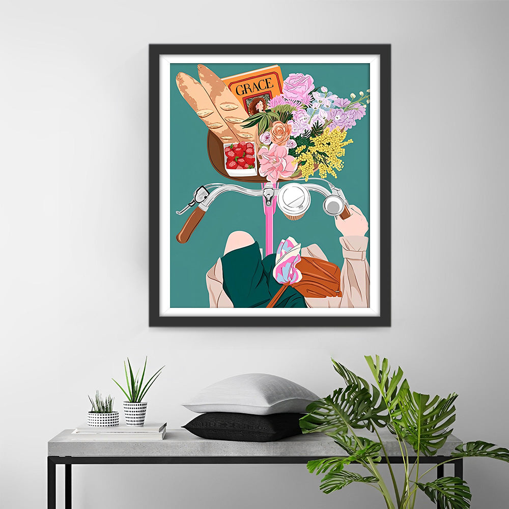 Elegante Meisje op Fiets Diamond Painting