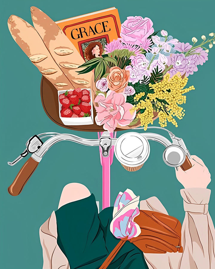 Elegante Meisje op Fiets Diamond Painting