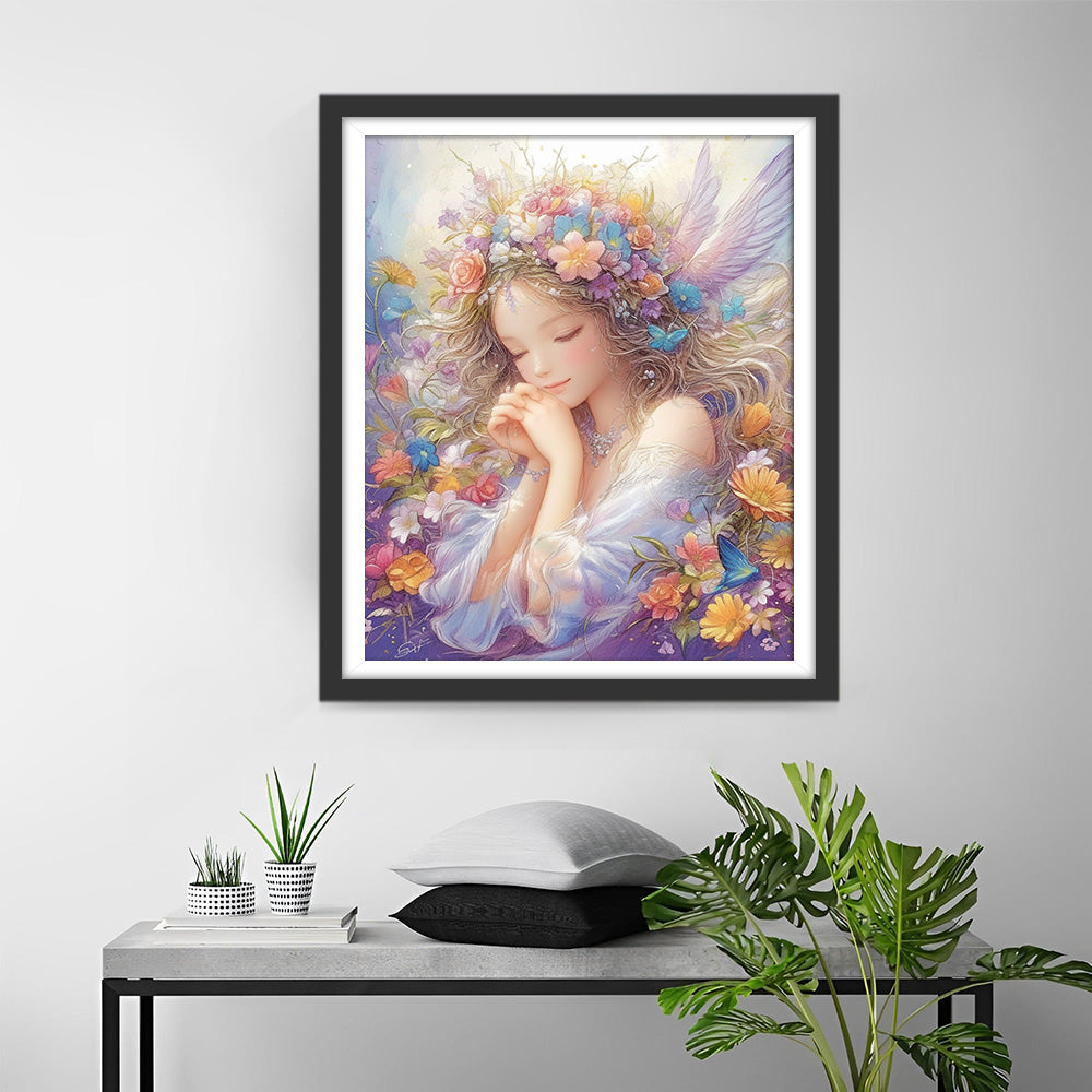 Engelmeisje en Bloemen Diamond Painting