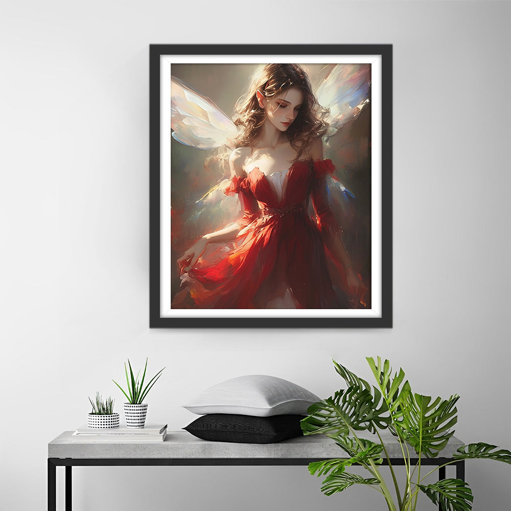 Engelvrouw in Rode Jurk Diamond Painting