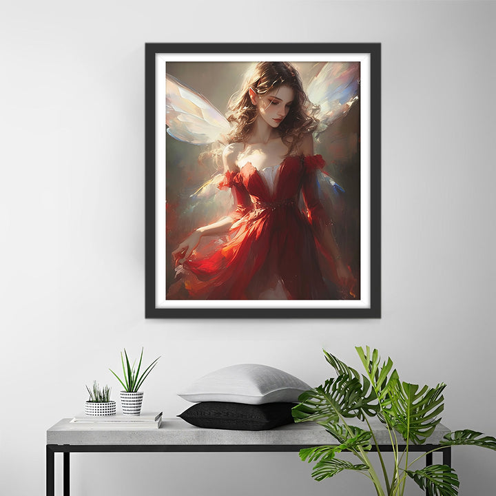 Engelvrouw in Rode Jurk Diamond Painting