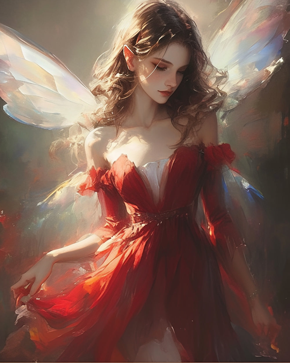 Engelvrouw in Rode Jurk Diamond Painting